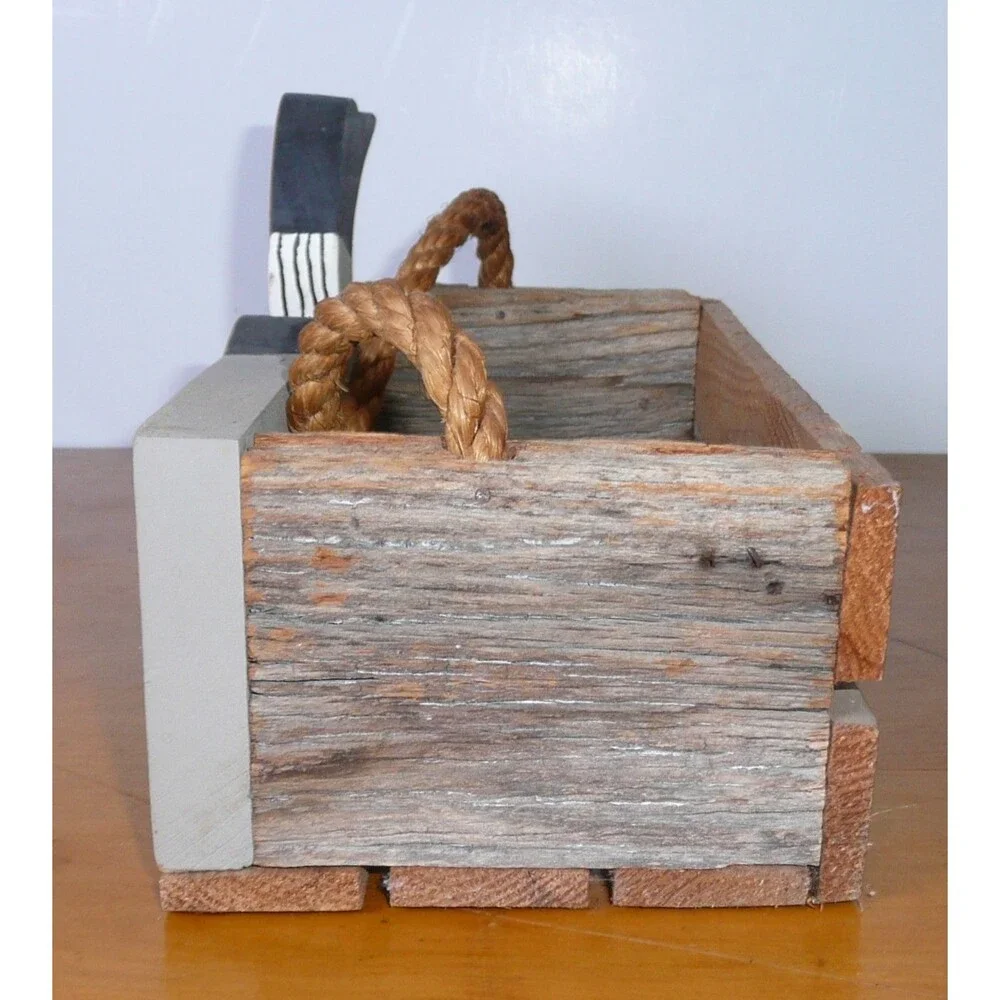 Rustic Hand Painted Wood Loon Bird Crate Box With Rope Handle Small Duck